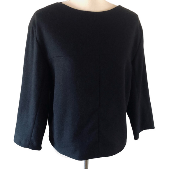 Narciso Rodriguez Tops - Narciso Rodriguez Black Wool Top Women's Boxy Boatneck 3/4 Sleeves Back Zipper